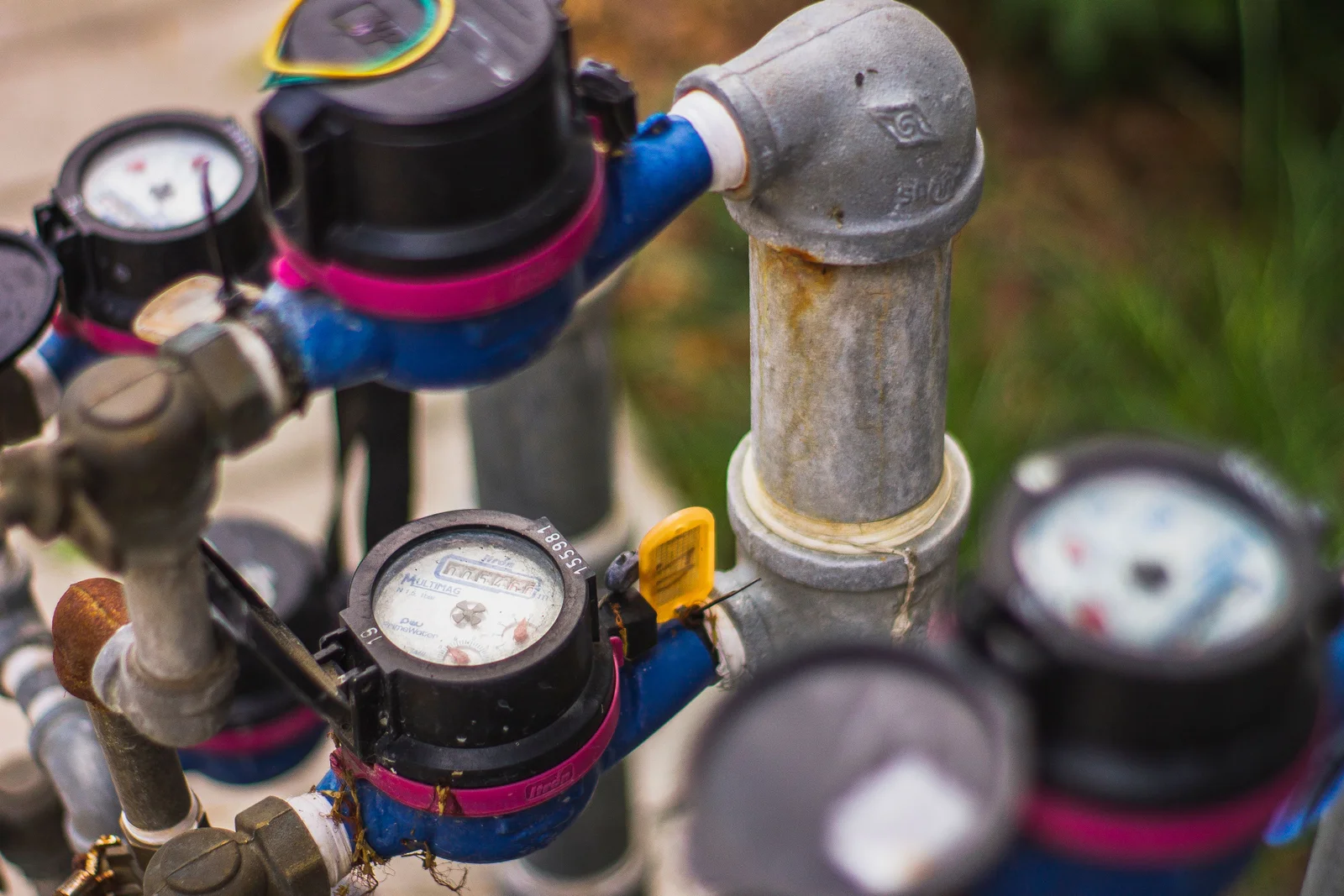 Ageing plumbing meter set before repair